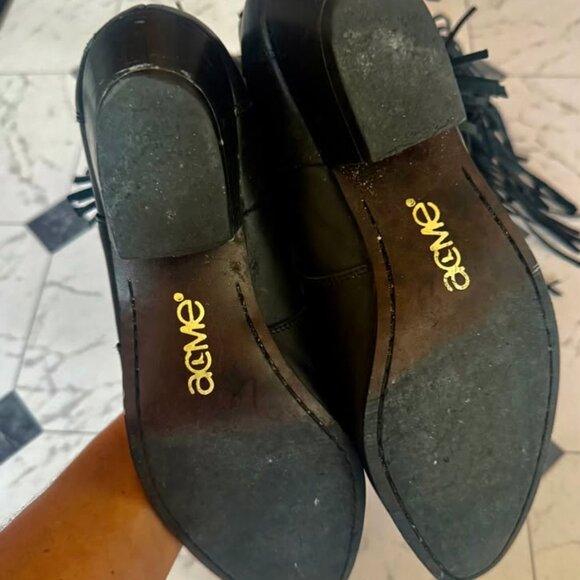 Acme Black Leather Fringe Cowboy Boots - Picture 3 of 4